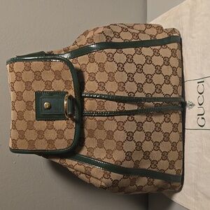 Gucci Canvas Abbey GG Backpack Tan & Green